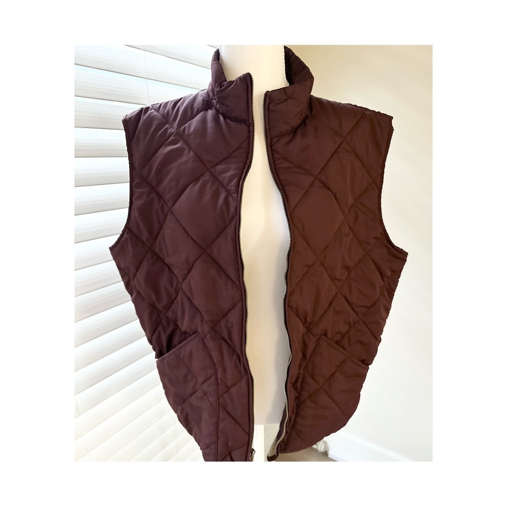 J. Crew Quilted Vest in Burgundy and Tan - Picture 2 of 7